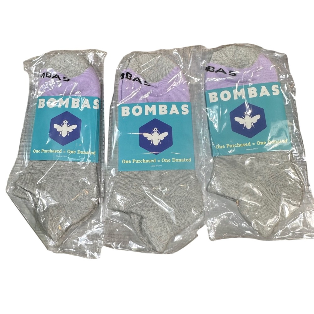 Bombas Ankle Socks NWT Women Medium Gray Purple 3 Pair Bundle Midweight Cushion